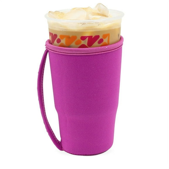 GoCuff Reusable Iced Coffee Insulator Sleeve Neoprene Holder - Solid Pink - Large