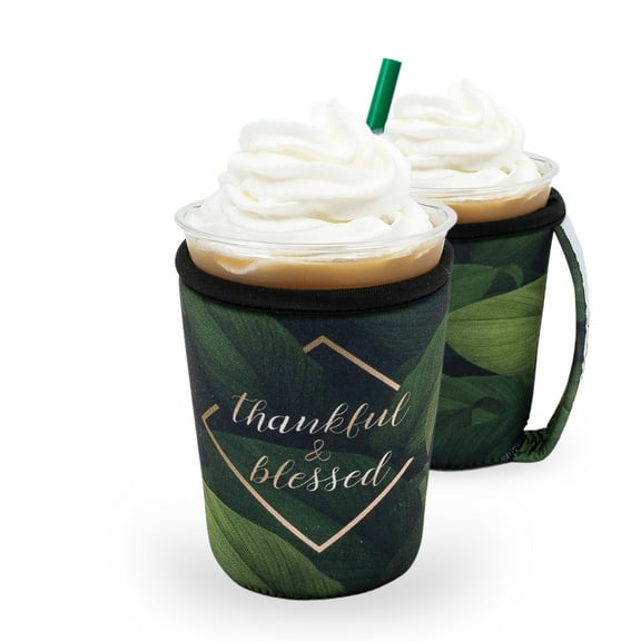 GoCuff Reusable Iced Coffee Insulator Sleeve Neoprene Holder - Thankful & Blessed - Small