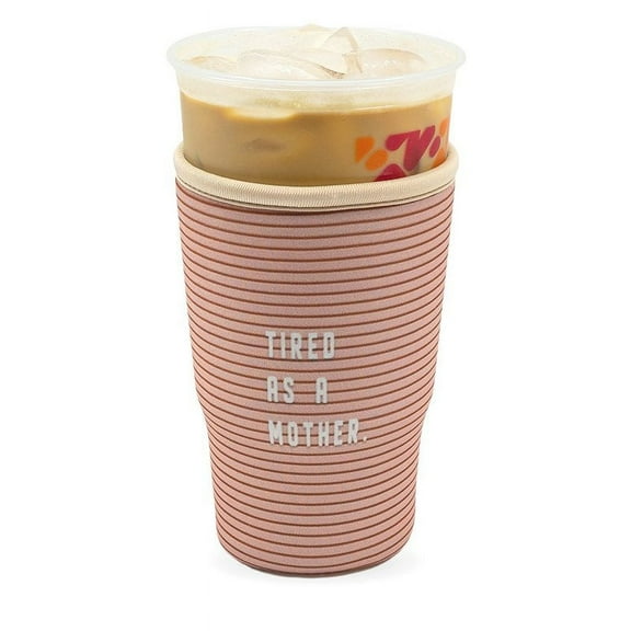 GoCuff Reusable Iced Coffee Insulator Sleeve Neoprene Holder - Tired as a mother - Pink - Large