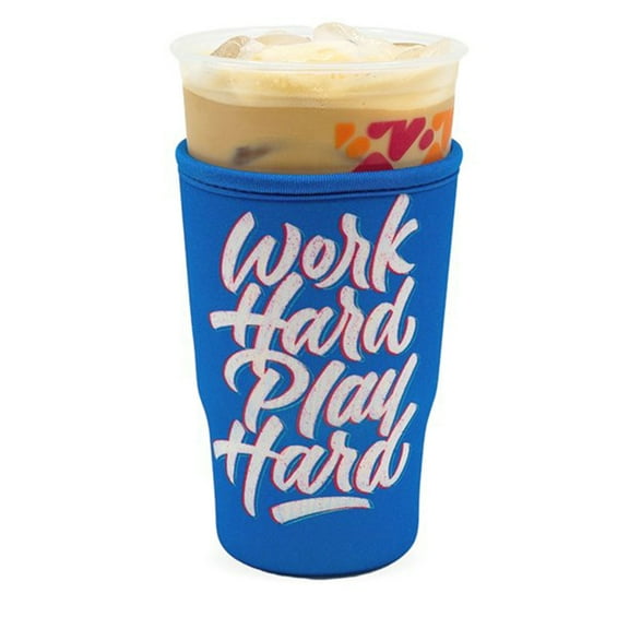 GoCuff Reusable Iced Coffee Insulator Sleeve Neoprene Holder - Work Hard Play Hard - Large