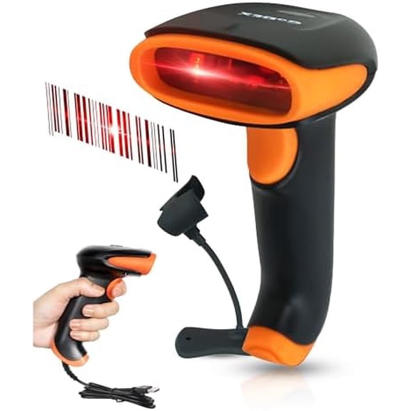 GoDEX GS220 USB Barcode Scanner for PC with Stand - 1D Laser Handheld Scanner for Inventory, Retail, Warehouse - Wired Plug & Play for Windows, Mac, POS  No Drivers Needed$$Office
