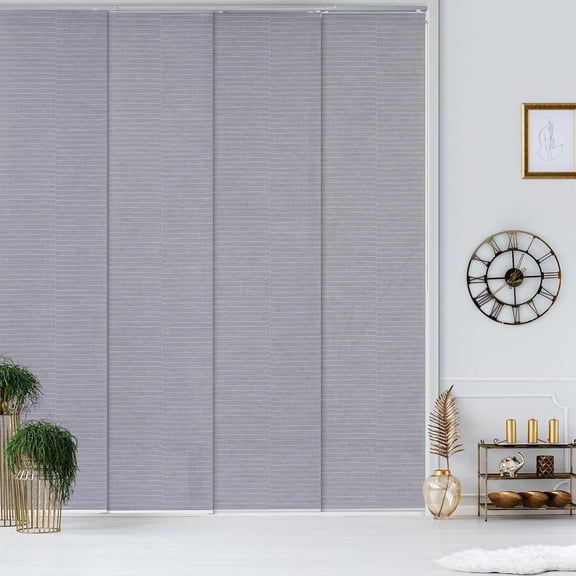 GoDear Design Adjustable Sliding Panel Track Blind 45.8"- 86" W x 96" H, Vertical Blinds Cordless, Semi-sheer, Twilight Ashes
