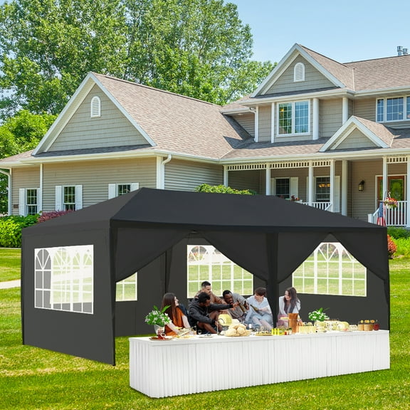 GoDecor 10' x 20' Canopy Waterproof Party Tent Outdoor Tent 6 Sides Black