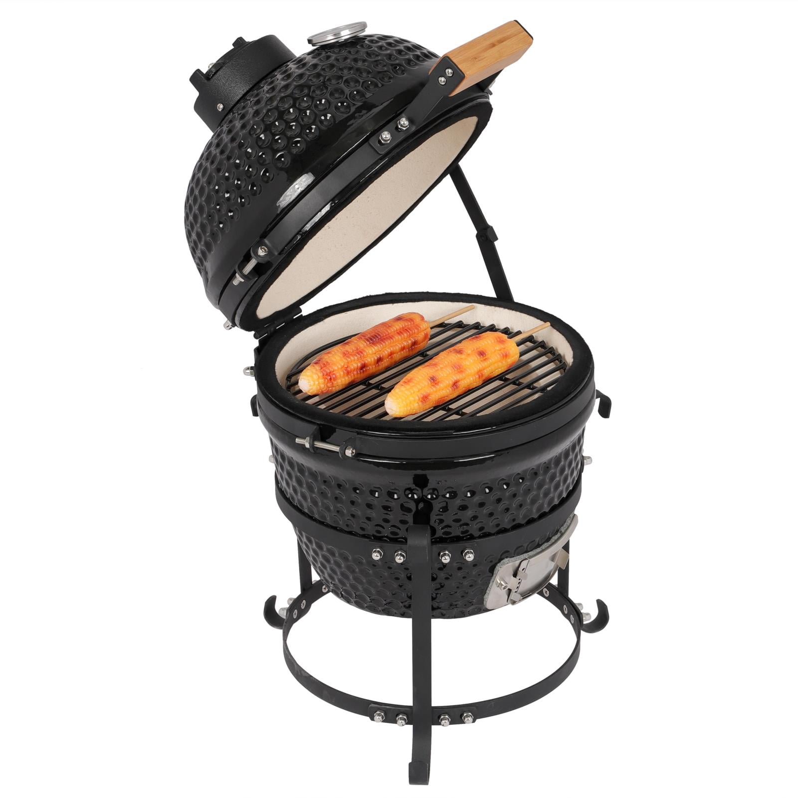 GoDecor 13in Round Ceramic Charcoal Grill Cooking Portable Black