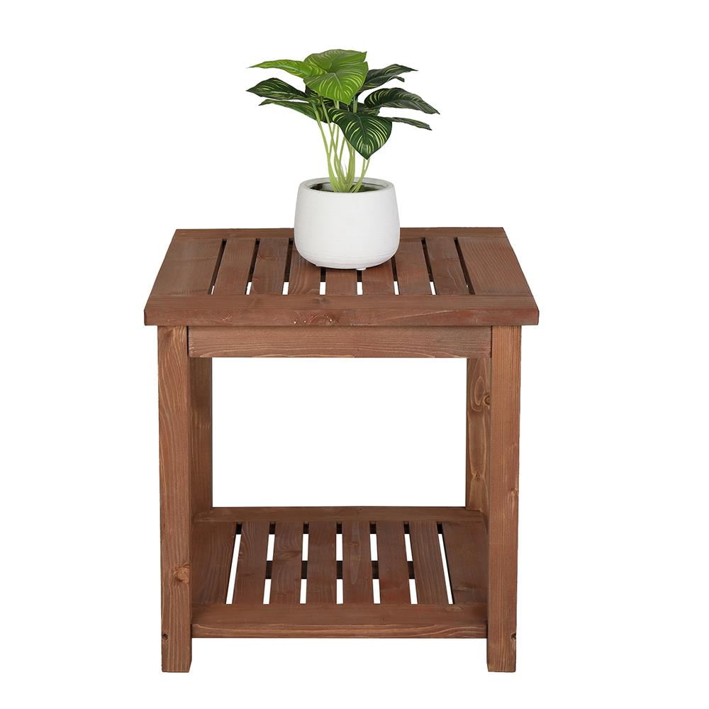 GoDecor 17" Wooden Outdoor Side Table Square Wood Coffee Table for