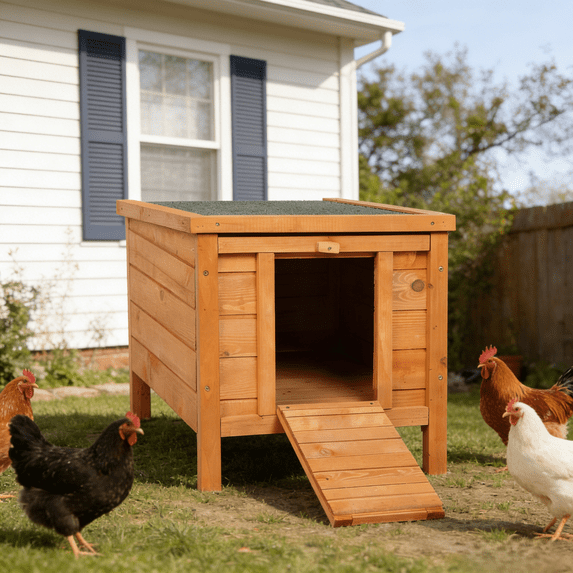 GoDecor 17in Cute Wooden Cat House Rabbit Hutch Chicken Coop Small Cage Outdoor Pet Cage Shelter Feral Cat House