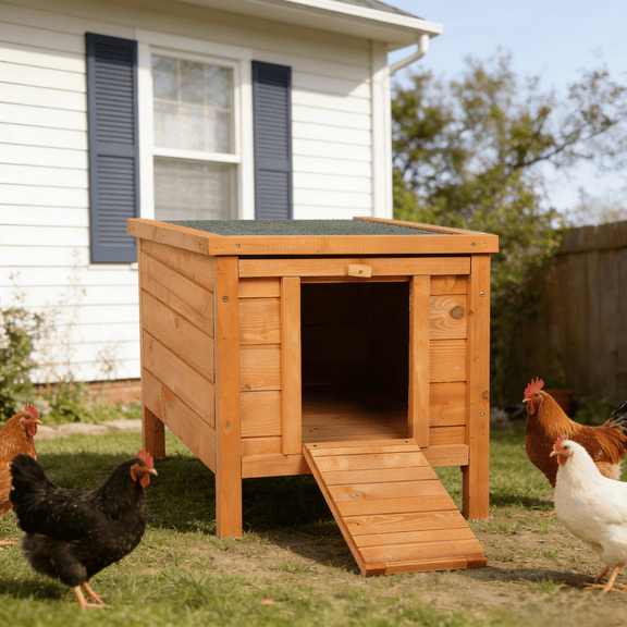 GoDecor 17in Cute Wooden Cat House Rabbit Hutch Chicken Coop Small Cage Outdoor Pet Cage Shelter Feral Cat House
