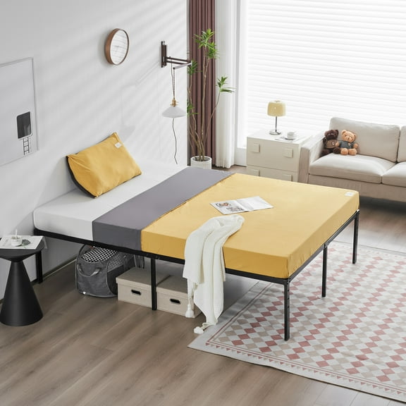 GoDecor 18" Metal Platform Bed Frame, No Box Spring Needed/Mattress Foundation/Steel Slat Support Black (Full)
