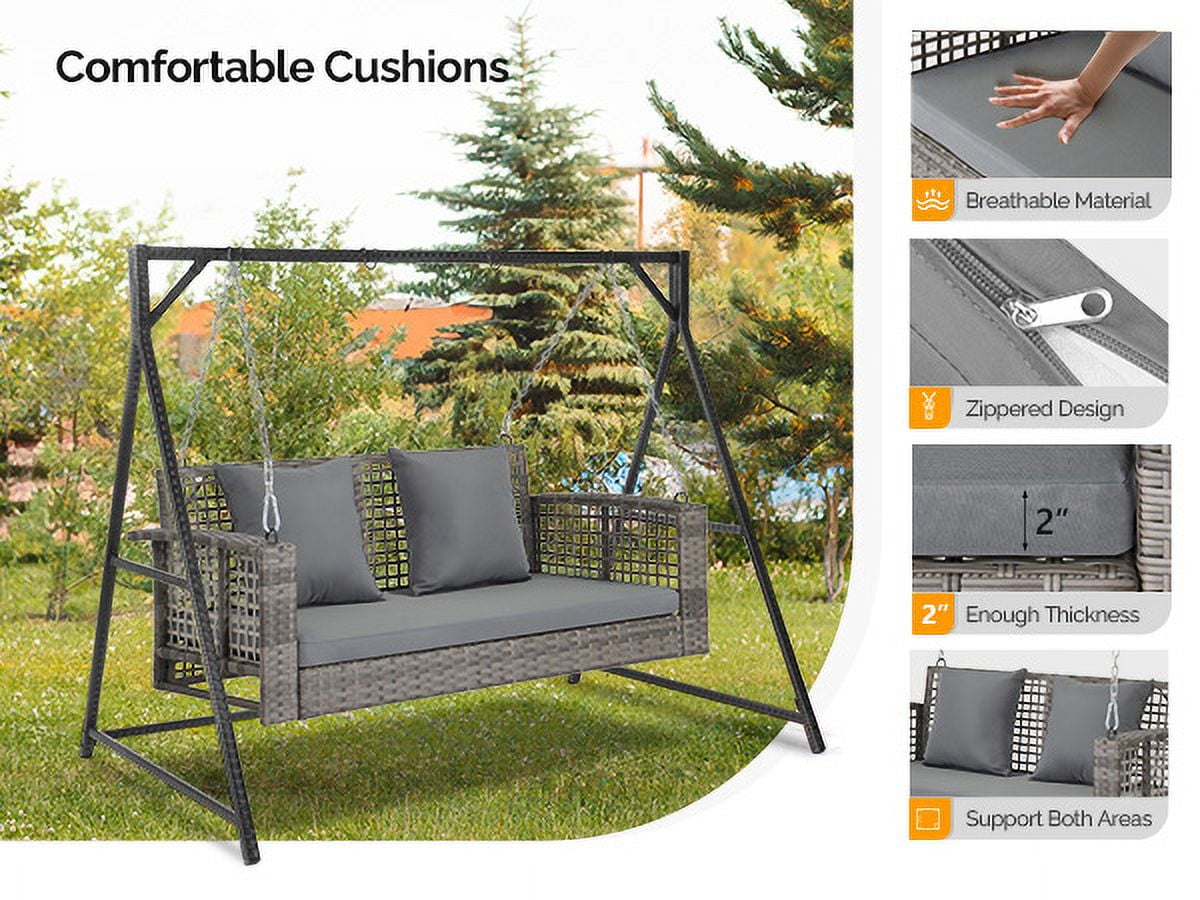 GoDecor 2 Person Wicker Swing, Patio Bench, Outdoor Seat, Rattan Bench