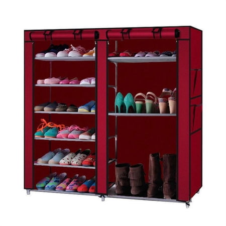 GoDecor 2-row 9 lattices Shoe Rack Boot Shelves Storage Shoe Cabinet Gray