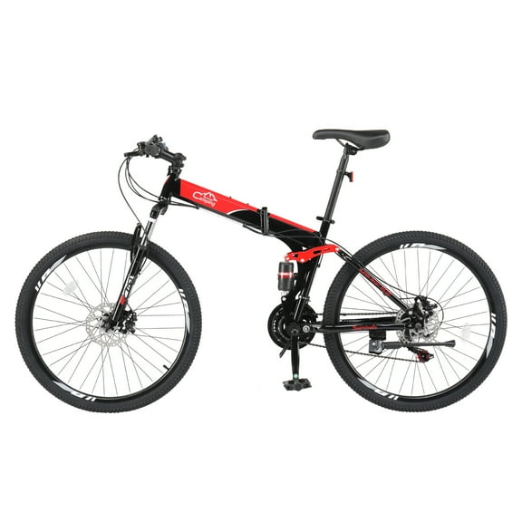 GoDecor 26" Folding Mountain Bike, for Men and Women Exercise Fitness, 21-Speed, Black&Red