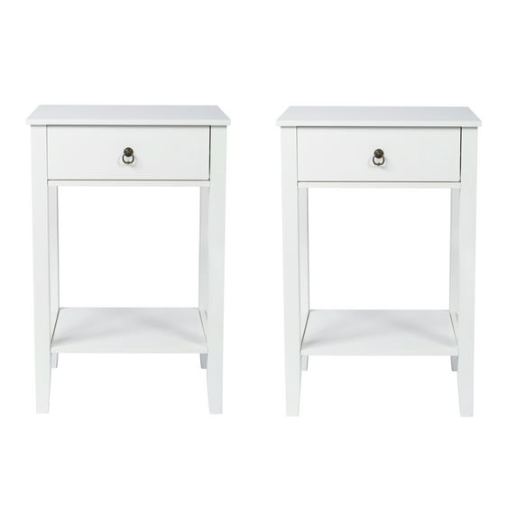 GoDecor 2PCs Nightstand with large storage space Bedside Table with Drawer Wood side Table, White