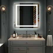 GoDecor 32"x 32" LED Wall-Mounted Rectangle Mirror Makeup Bathroom Illuminated Mirror W/Touch,Anti Fog and IP67 Waterproof,Silver