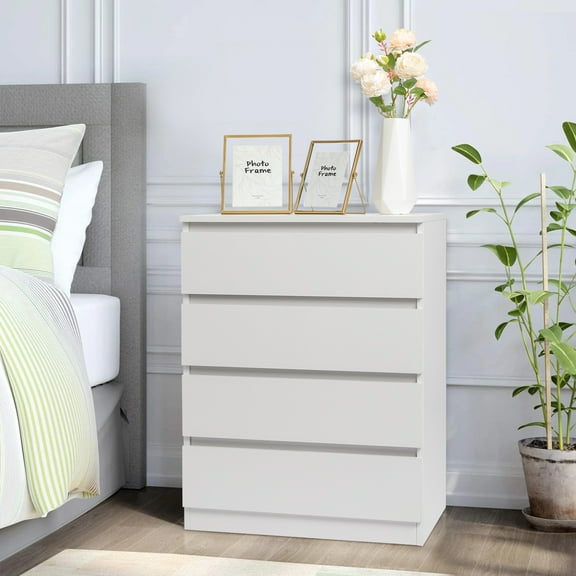 GoDecor 4 Drawer Dresser, Chest of Drawers Wooden Storage Dresser Cabinet Bedroom Furniture (White, 4 Drawer)