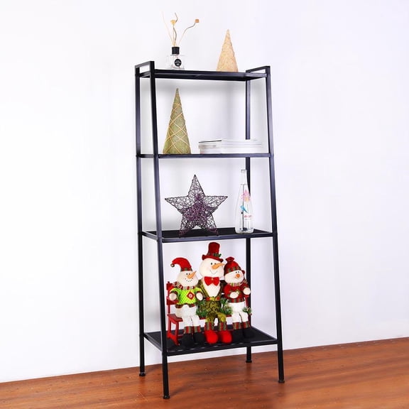 GoDecor 4 Tier Metal Leaning Ladder Shelf Bookcase Bookshelf Storage Shelves Unit Black