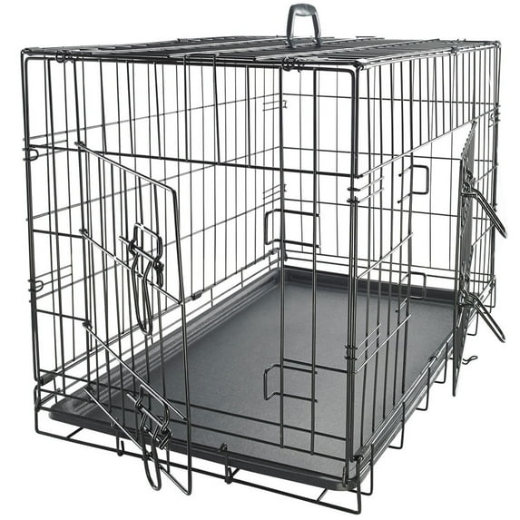 GoDecor 42" Dog Crate Kennel Folding Metal Pet Cage 2 Doors Indoor Outdoor Black