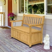 GoDecor 44 Storage Bench Deck Box w/ Seat Backrest Wood Seating Container for Outdoor and Home