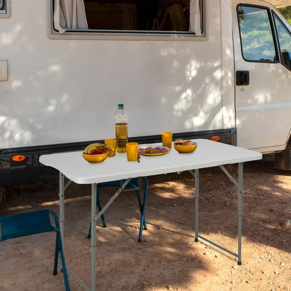 GoDecor 4ft Adjustable Folding Table for Study Office Picnic Camping with Carry Handle, White