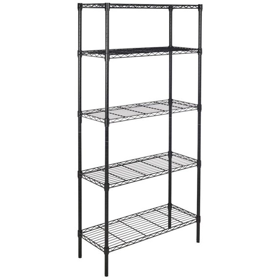 GoDecor 5-Tier Iron Shelf Wire Rack Shelf Adjustable Unit Garage Kitchen Storage Organizer Black