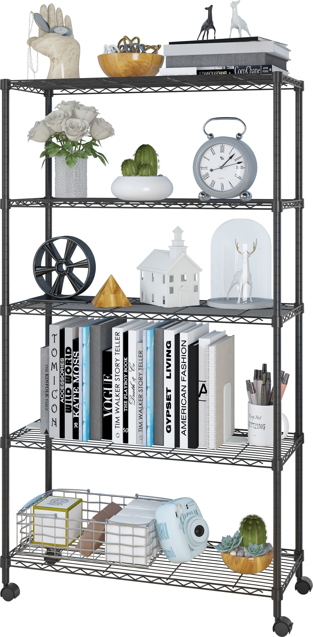 GoDecor 5 Tier Mobile Wire Garage Shelving Storage Racks w/4 Wheels