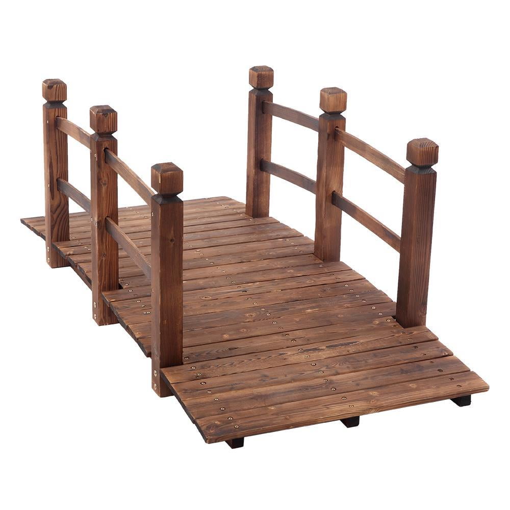 59'' Carbonized Fir Wood Arched Garden Bridge