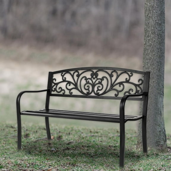 GoDecor 50" Iron Park Patio Bench Cast Iron Chair
