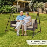 GoDecor 5FT Wicker Porch Swing, Heavy Duty 800lb Rattan Bench with Chains & Plush Cushions