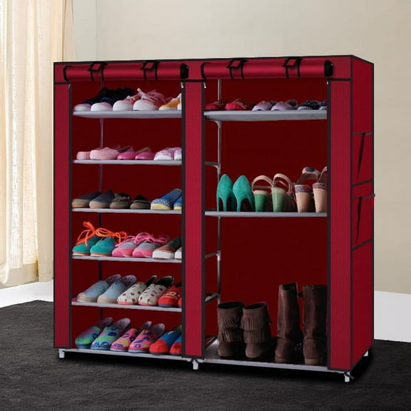 GoDecor 6 Tiers 36-Pairs Portable Boot Rack Double Row Shoe Rack Covered Nonwoven Fabric Closet Shoe Storage Cabinet Organizer