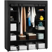 GoDecor 67" Portable Closet, Wardrobe Clothes Rack with Fabric Cover and 14 Shelves, Black