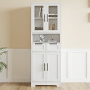 GoDecor 67" Tall Bathroom Cabinet Floor Storage Cabinet with 2 Drawers, Wooden Kitchen Cupboard w/ Adjustable Shelf, White