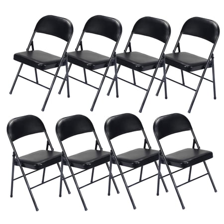 GoDecor 8 PACK Folding Chair Fabric Upholstered Padded Seat Metal Frame Black