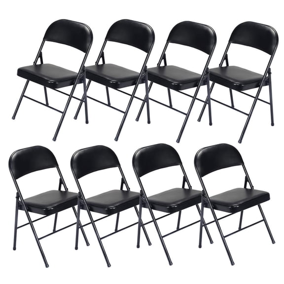 GoDecor 8 PACK Folding Chair Fabric Upholstered Padded Seat Metal Frame Black