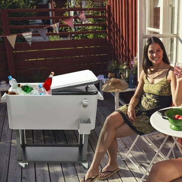 GoDecor 80 Quart Iron Spray Plastic with Tray Patio Rolling Cooler