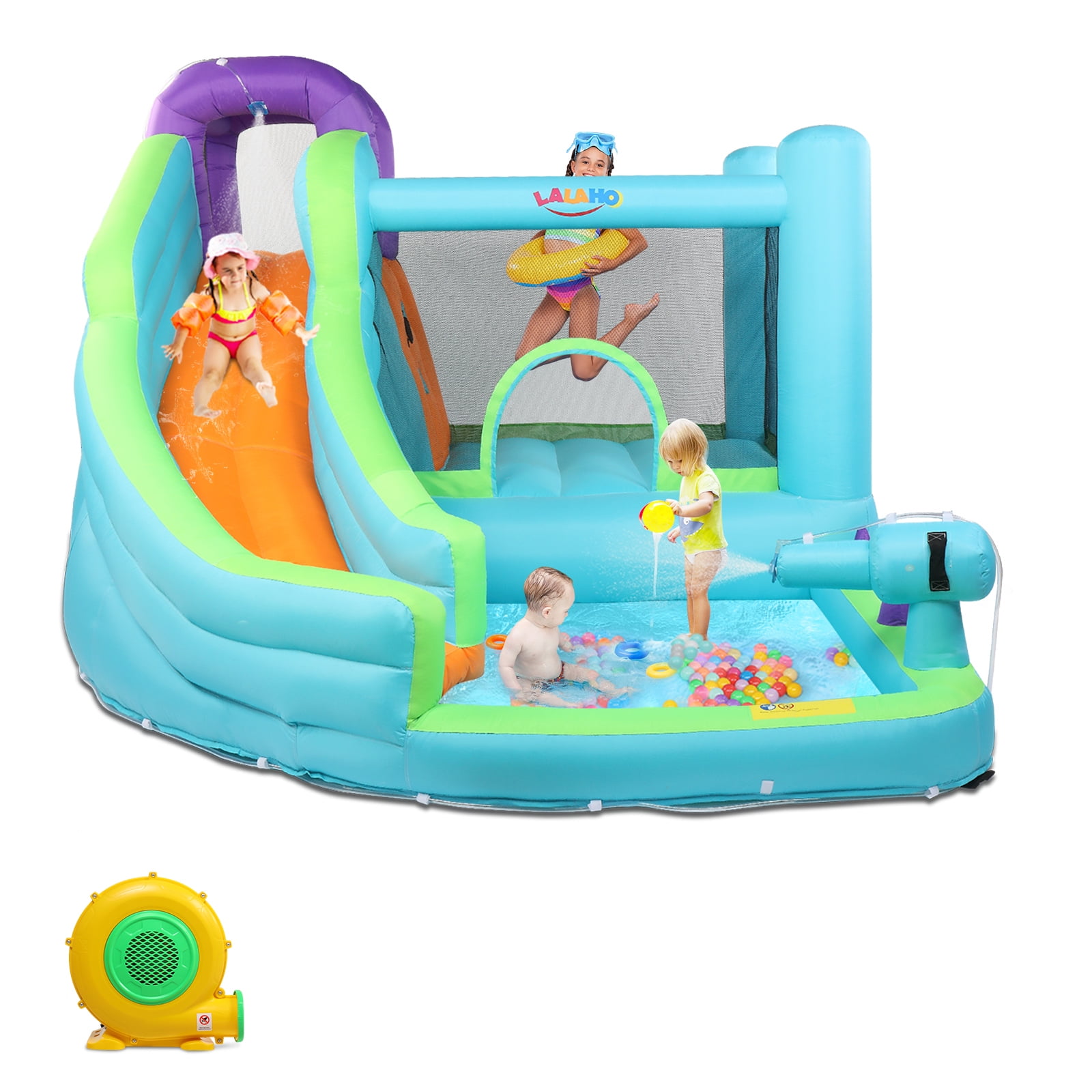 GoDecor Bounce House, Inflatable Water Slide Bounce Castle with Blower for Kids, Outdoor/Indoor Bouncy House Water Park for Backyard with Splash Slide, Climbing Wall, Ball Pit, Jumping Area