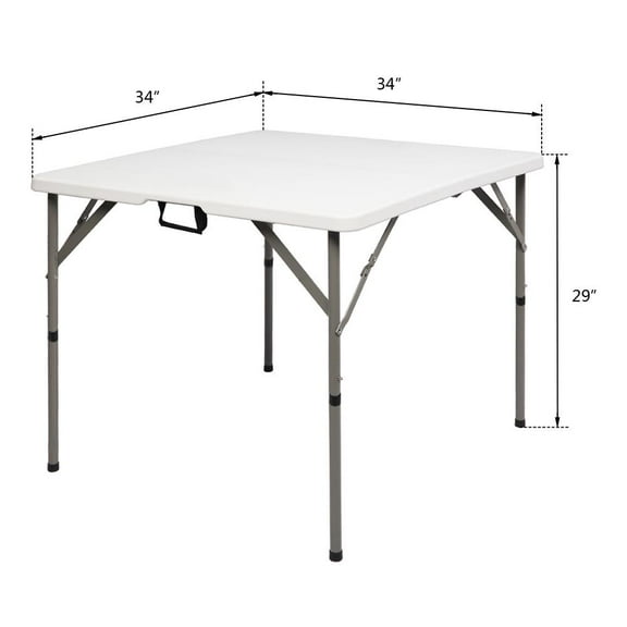 GoDecor Folding Utility Table, 34 in Portable Plastic Picnic Party Dining Camp Table (White), Squre Table for Outdoor and Indoor, Patio Table