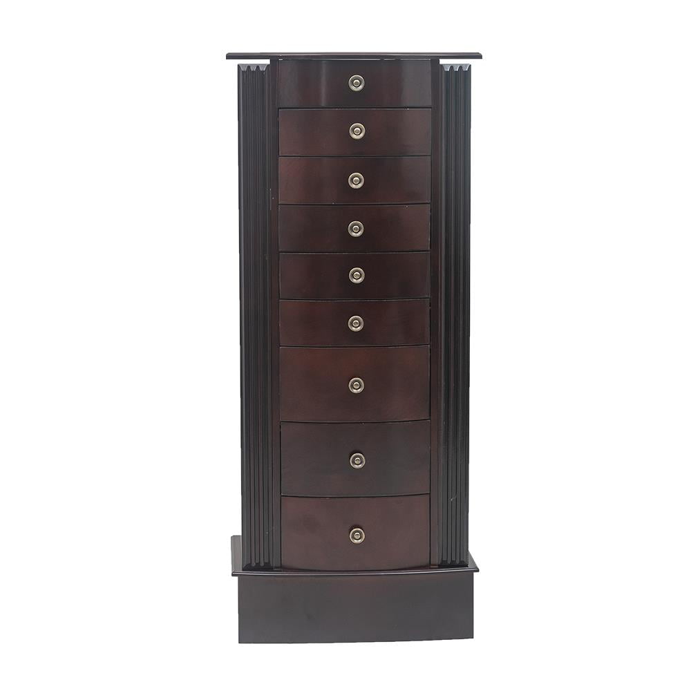 Walnut Jewelry Armoire Cabinet with Mirror and Storage