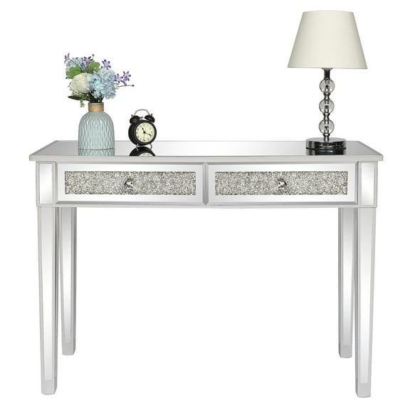 GoDecor Mirrored Vanity Desk with Drawers for Bedroom Silver Sofa Table Modern Console Table for Entryway/Foryer/Bedroom, Silver