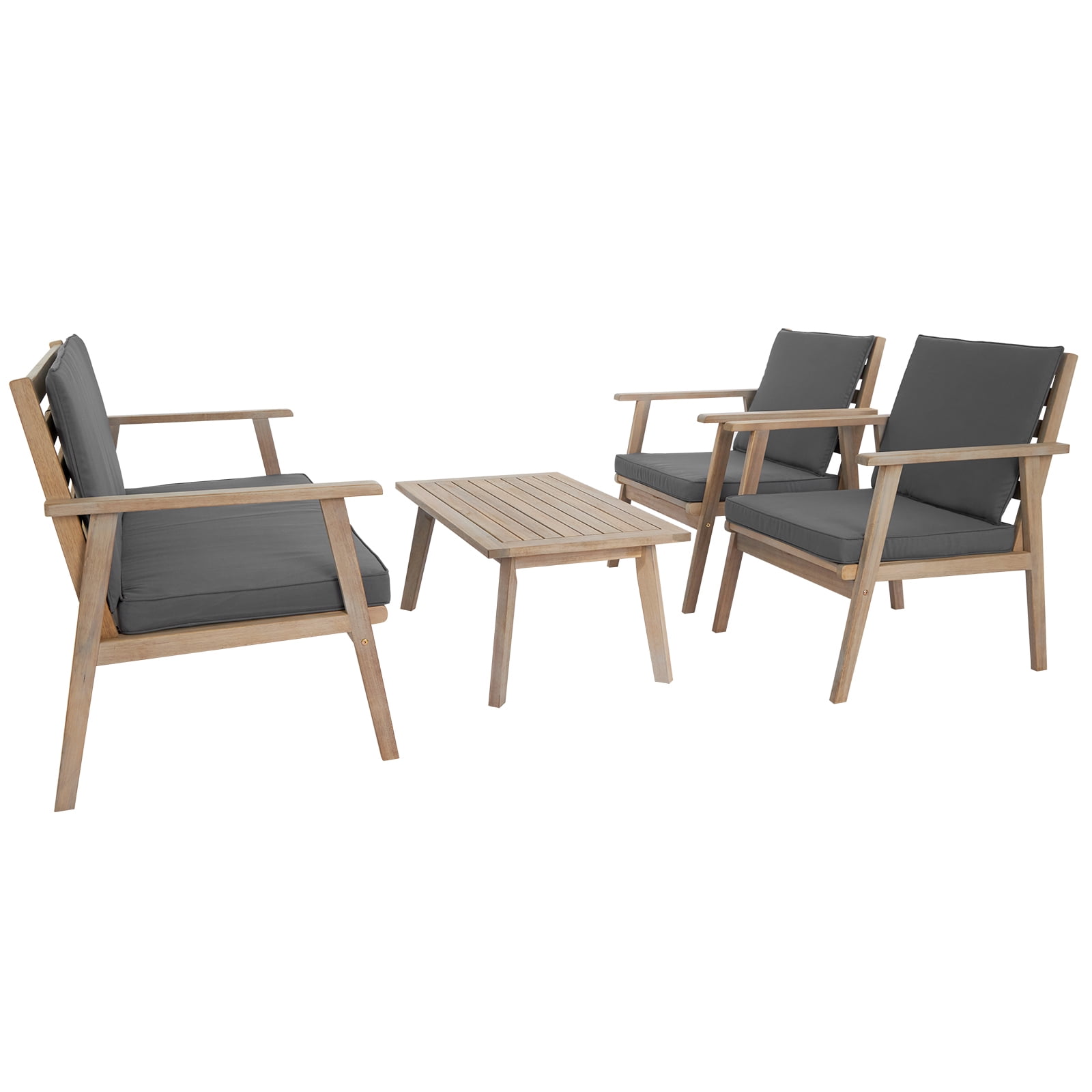 Walmart Deals of GoDecor Outdoor Patio Furniture, 4 Piece Acacia Wood Sofa Set w/Coffee Table, Patio Table and Chairs Set, Outdoor Patio Lounge Conversation Set for Deck, Backyard, Balcony