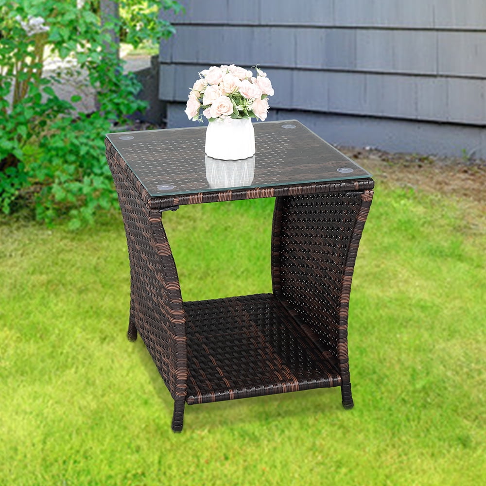 GoDecor Outdoor Wicker Side Table, All Weather Resistant Patio Side