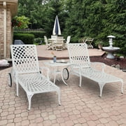 GoDecor Outside Chaise Lounge Outdoor Chairs Cast Aluminum with Adjustable Backrest and Moveable Wheels, White