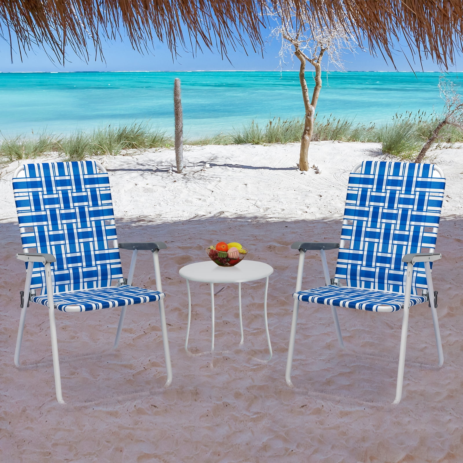Blue and White Foldable Outdoor Camping Chairs Set of 2