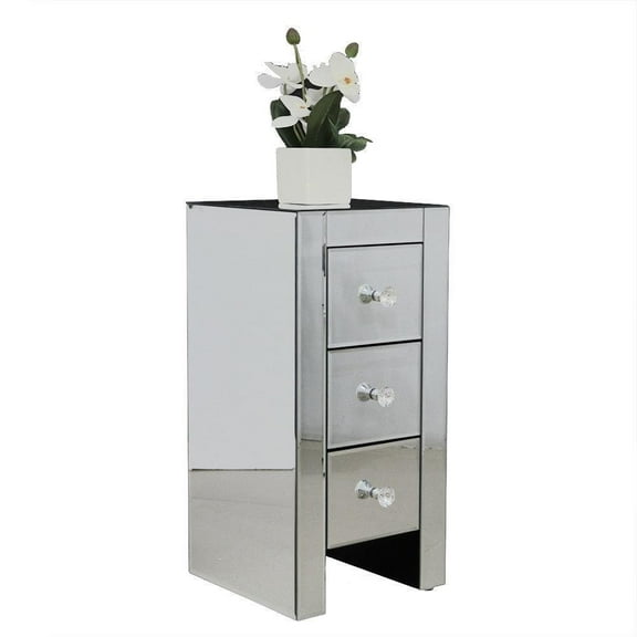 GoDecor S Size Mirrored Glass Nightstand,Bedside Table with Three Drawers
