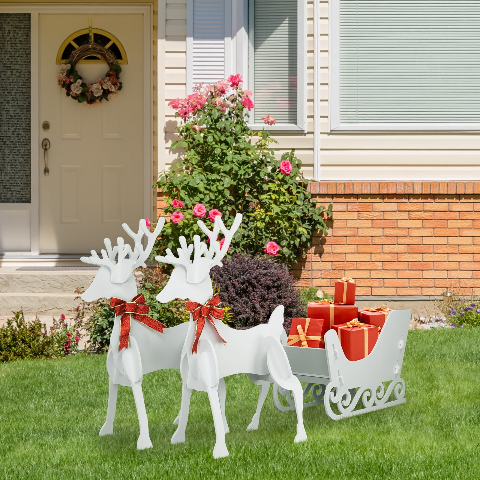 GoDecor Set of 3 Reindeer Sleigh Outdoor Christmas Decoration, for
