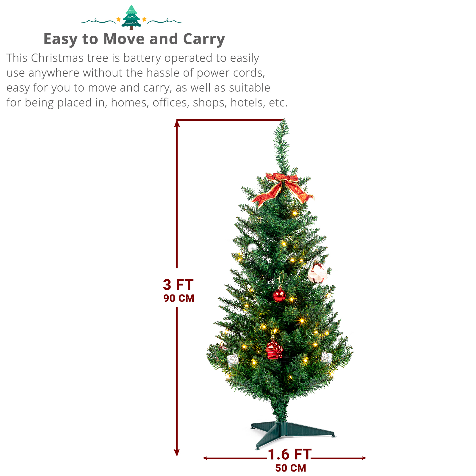 GoDecor Tabletop Prelit Christmas Tree with 30 LED Lights and 129