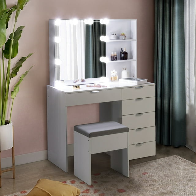 GoDecor Vanity Set Makeup Vanity Dressing Table with Sliding Lighted ...