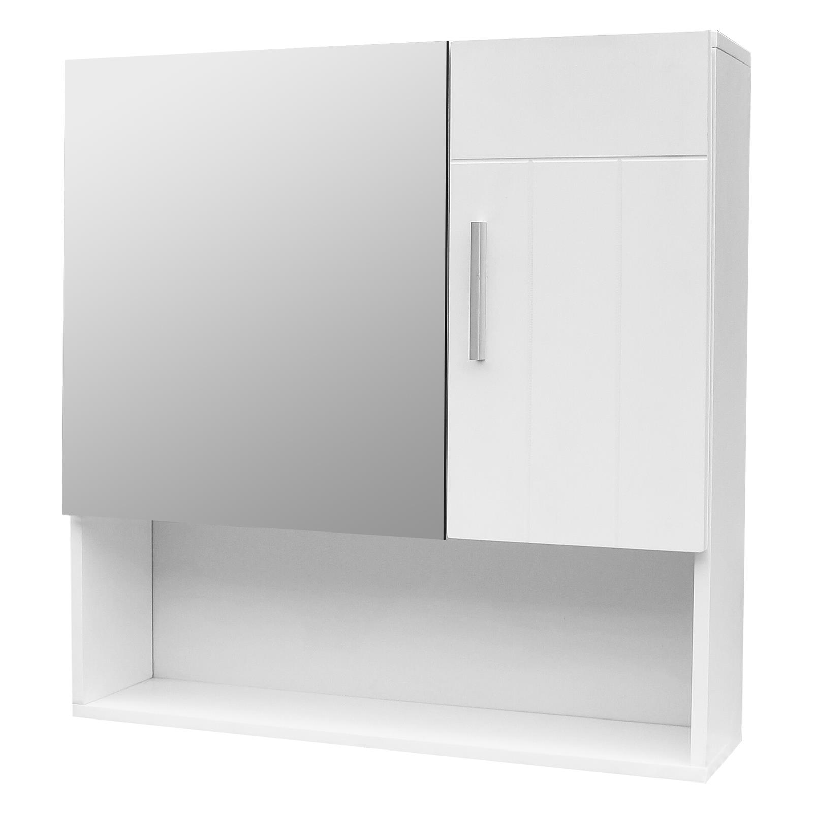 GoDecor Wall Storage Cabinet with mirror Doors and Shelf, Mirrored Wall Mounted Medicine Cabinet for Bathroom, White - image 1 of 5