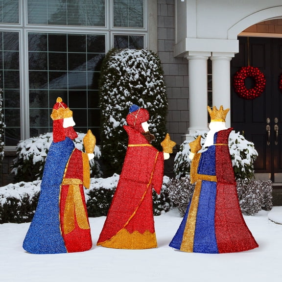 GoDector 3-Piece Three Kings Decor, Pre-Lit 2D Figures with Gifts for Indoor Outdoor Christmas Display
