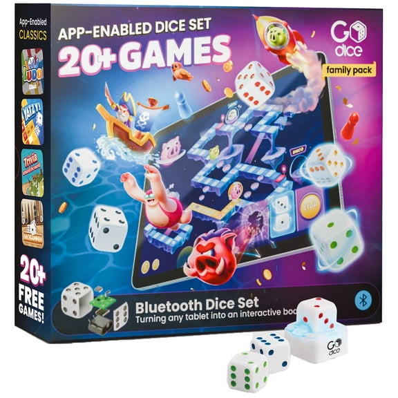 GoDice: Family Pack - App-Enabled Dice Set, 20+ Classic Games, Turn Any Tablet Into an Interactive Board, 3D Sensors, Smart LED System, Kids Adults 8+