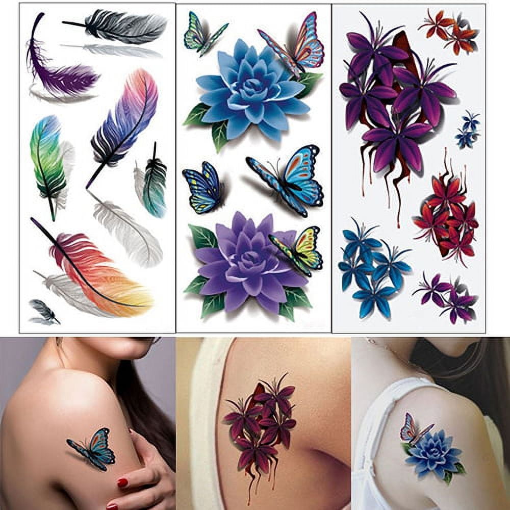 GoFJ 2 Pcs 3D Body Art DIY Stickers Temporary Tattoo Butterfly