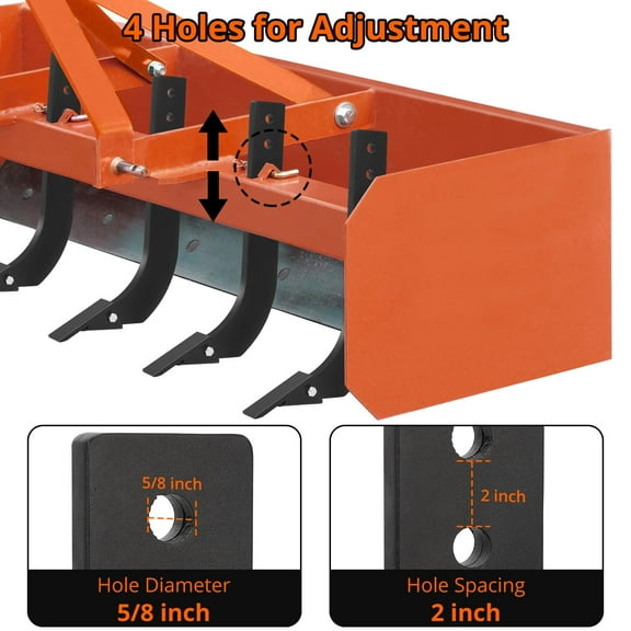 GoFashion 18" Scarifier Shank 5pcs Box Blade Shank,4 Holes Box Scraper Shank, Ripper Shank with Removable Tapered Teeth and Pins,Adjustable Shanks Assembly